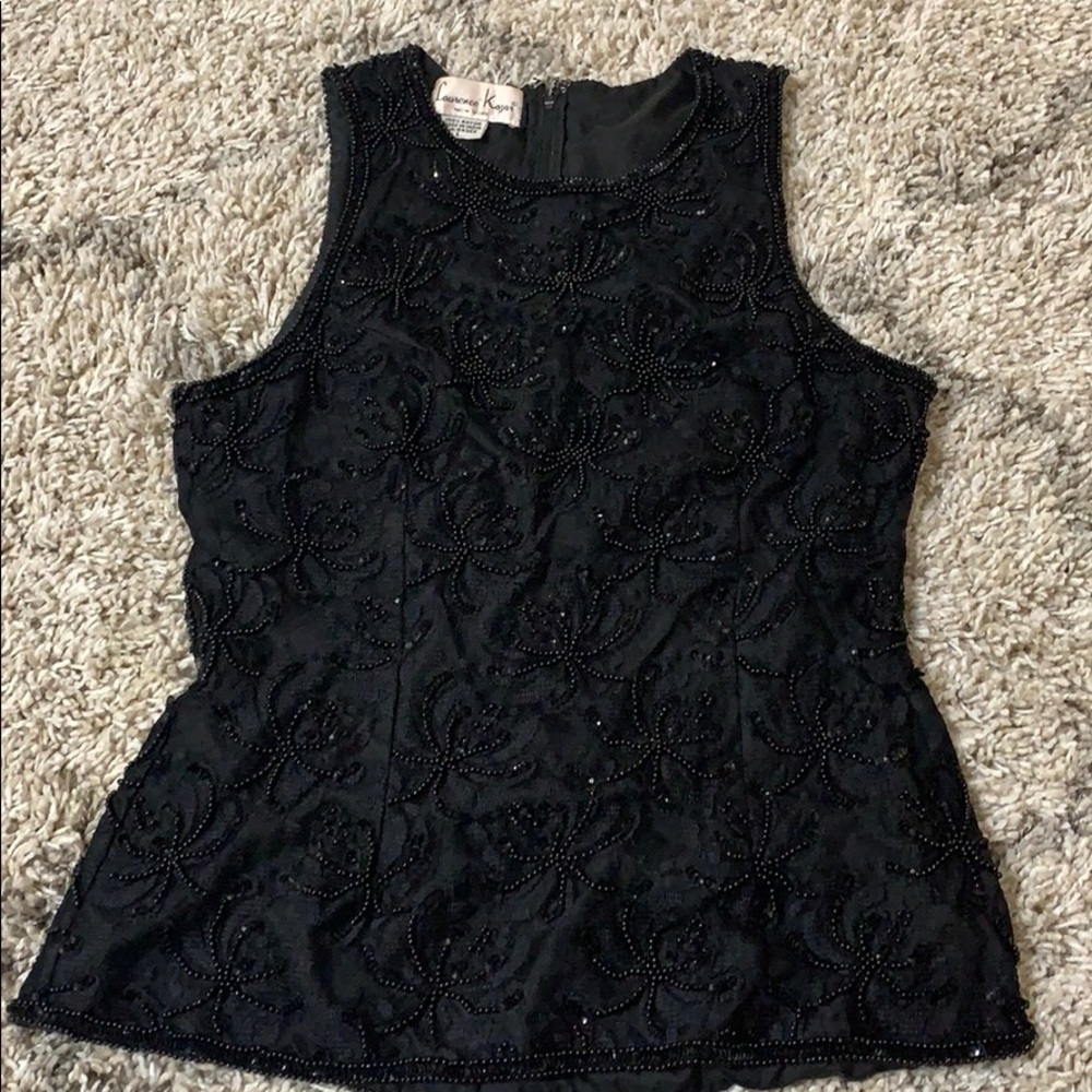 Black beaded sleeveless back zipper top SZL